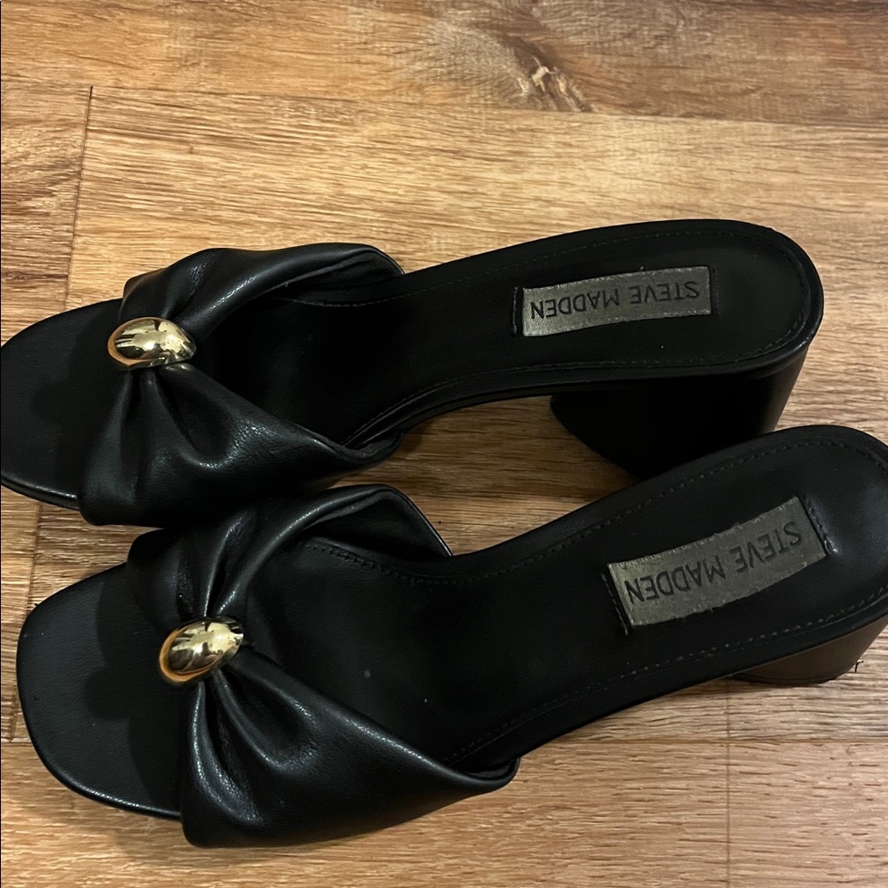 Steve Madden Black Slides with Gold Detail
